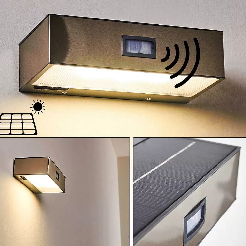 hofstein Applique Murale D'Exterieur Attu Led Nickel Mat, 1 Lumiere, Detecteur De Mouvement