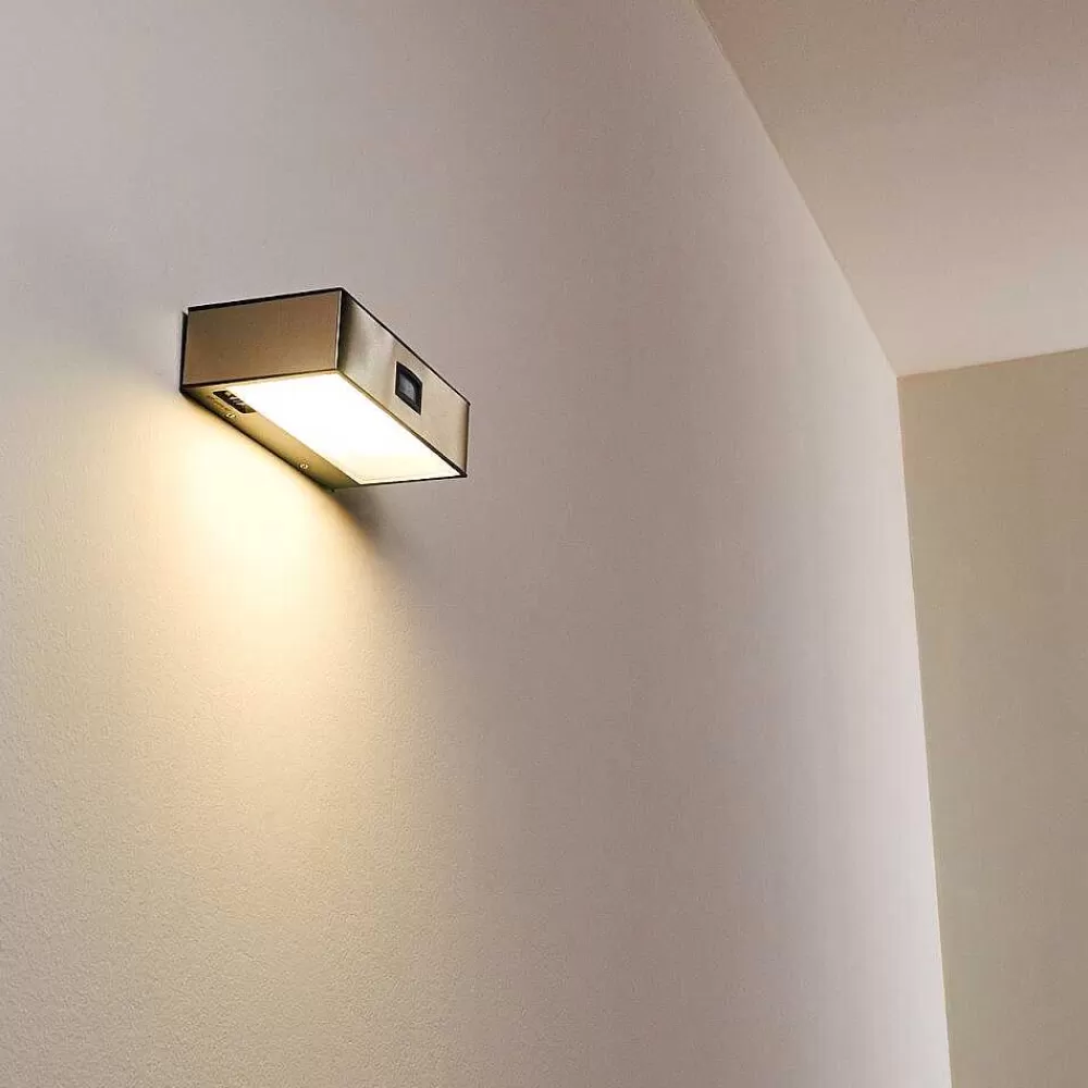 hofstein Applique Murale D'Exterieur Attu Led Nickel Mat, 1 Lumiere, Detecteur De Mouvement
