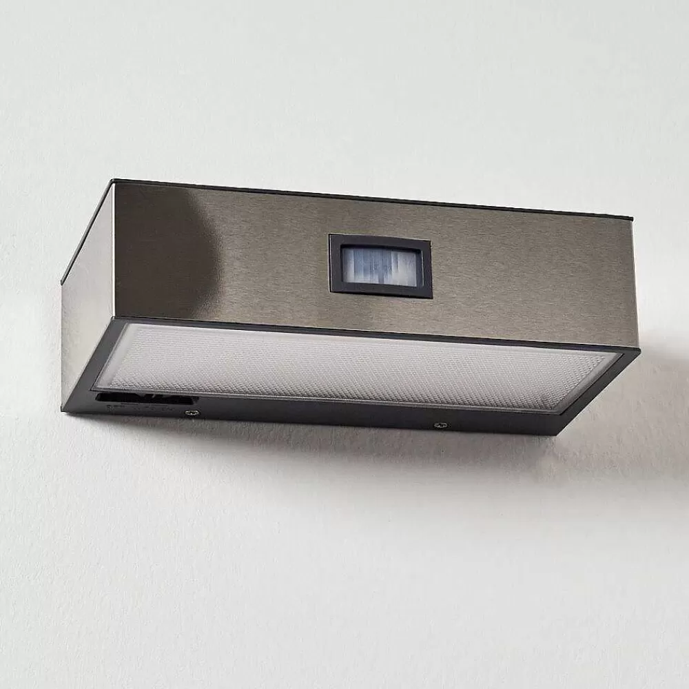 hofstein Applique Murale D'Exterieur Attu Led Nickel Mat, 1 Lumiere, Detecteur De Mouvement