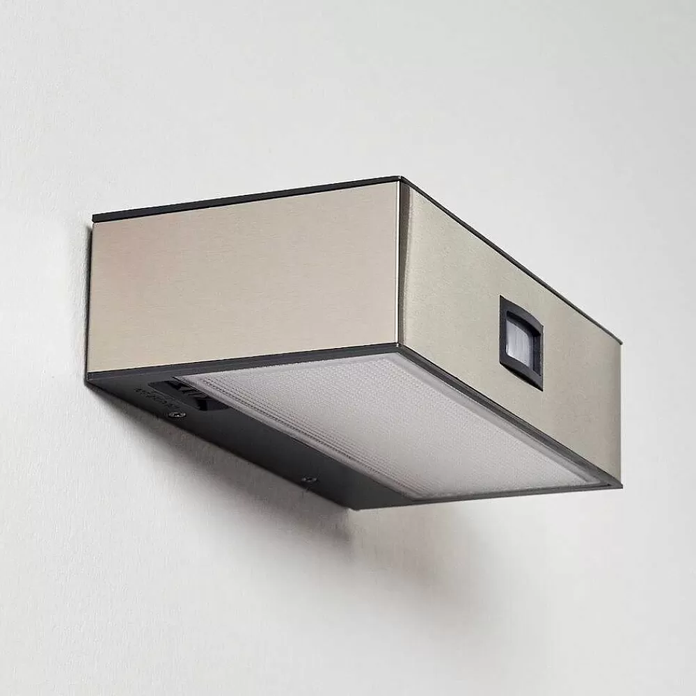 hofstein Applique Murale D'Exterieur Attu Led Nickel Mat, 1 Lumiere, Detecteur De Mouvement