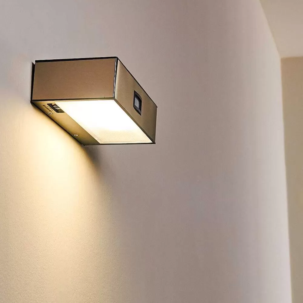 hofstein Applique Murale D'Exterieur Attu Led Nickel Mat, 1 Lumiere, Detecteur De Mouvement