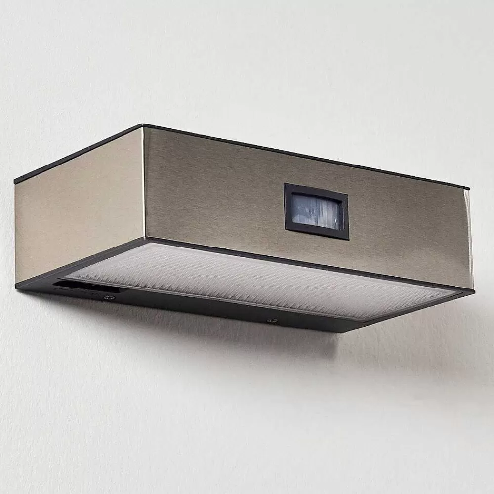 hofstein Applique Murale D'Exterieur Attu Led Nickel Mat, 1 Lumiere, Detecteur De Mouvement
