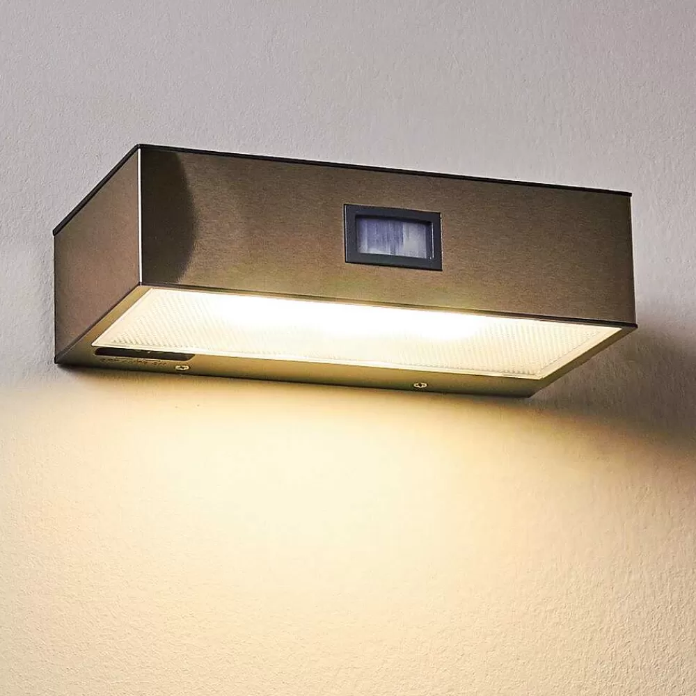 hofstein Applique Murale D'Exterieur Attu Led Nickel Mat, 1 Lumiere, Detecteur De Mouvement