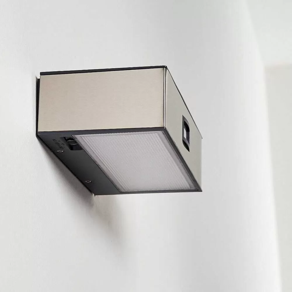 hofstein Applique Murale D'Exterieur Attu Led Nickel Mat, 1 Lumiere, Detecteur De Mouvement