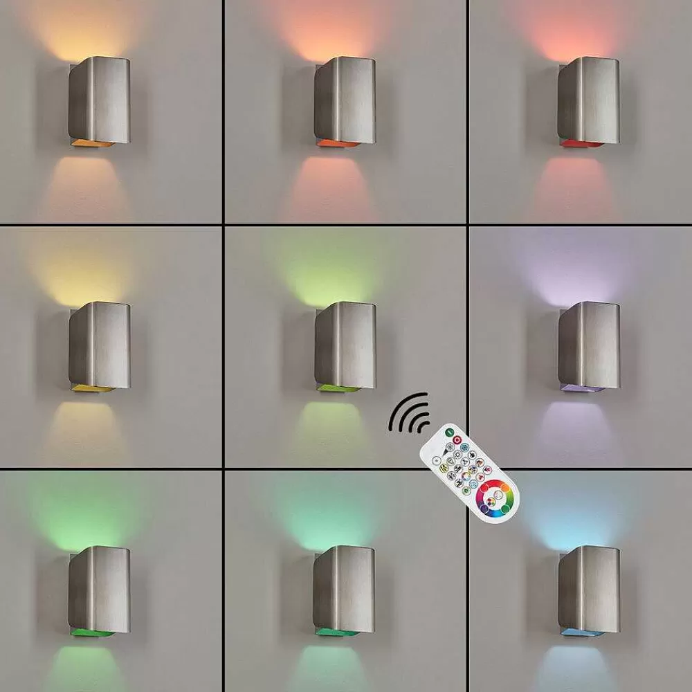 hofstein Applique Murale D'Exterieur Bafueiras Led Nickel Mat, Blanc, 1 Lumiere, Telecommandes, Changeur De Couleurs