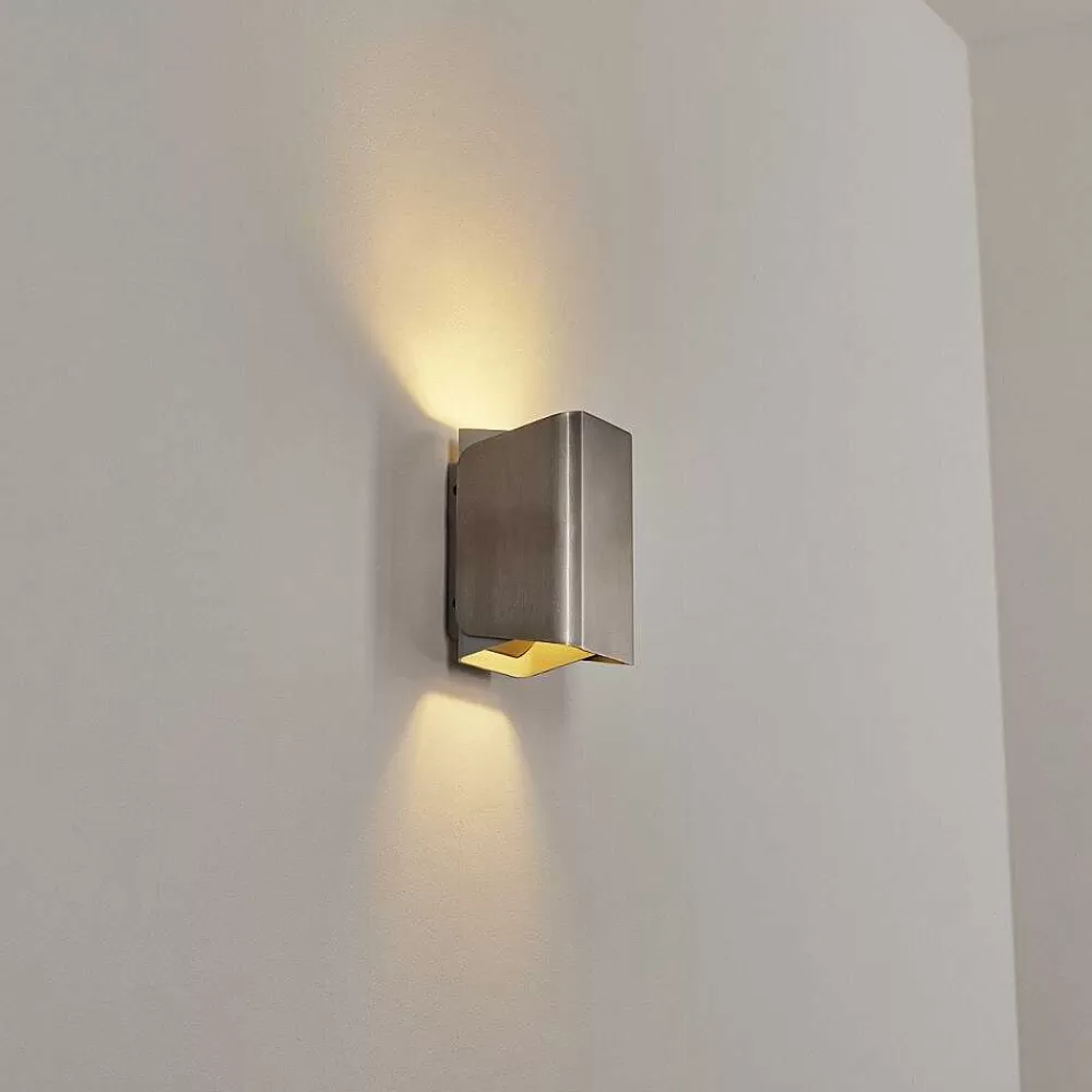 hofstein Applique Murale D'Exterieur Bafueiras Led Nickel Mat, Blanc, 1 Lumiere, Telecommandes, Changeur De Couleurs