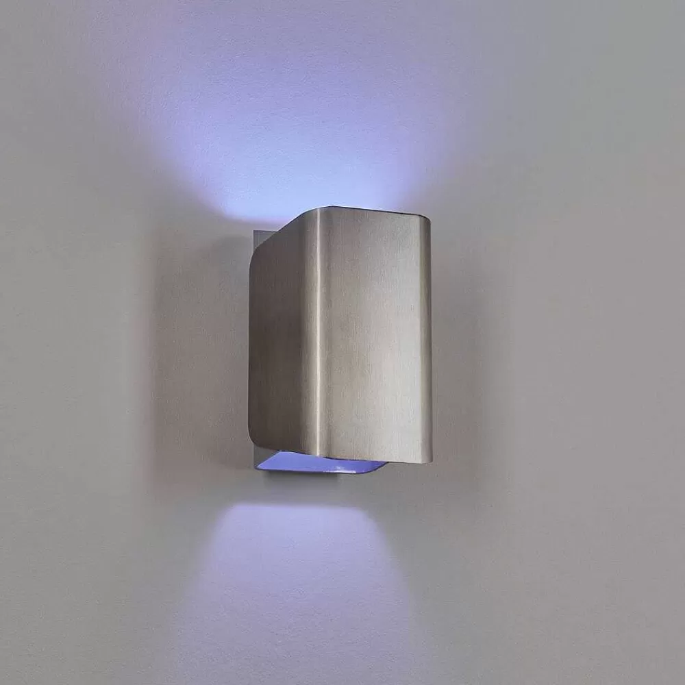 hofstein Applique Murale D'Exterieur Bafueiras Led Nickel Mat, Blanc, 1 Lumiere, Telecommandes, Changeur De Couleurs
