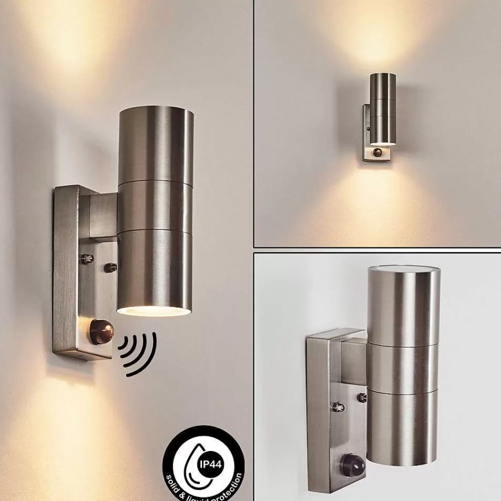 hofstein Applique Murale D'Exterieur Bessiebelle Acier Inoxydable, 2 Lumieres, Detecteur De Mouvement