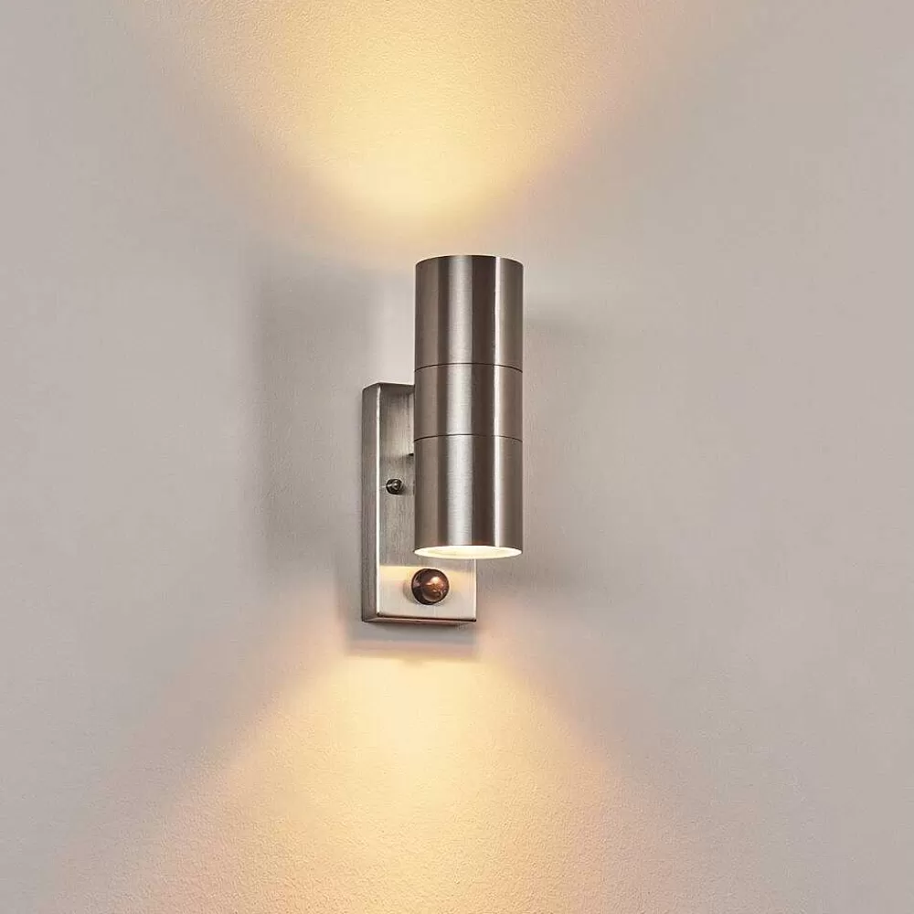 hofstein Applique Murale D'Exterieur Bessiebelle Acier Inoxydable, 2 Lumieres, Detecteur De Mouvement
