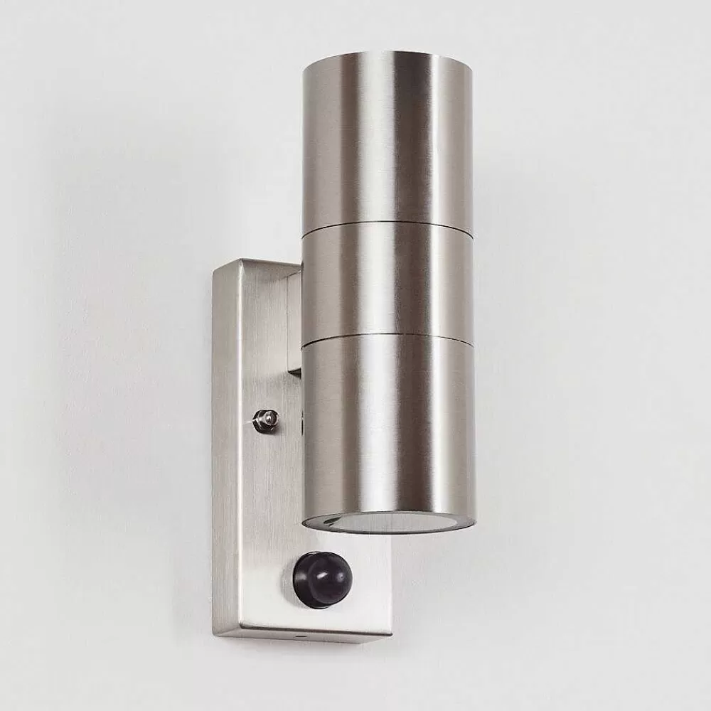 hofstein Applique Murale D'Exterieur Bessiebelle Acier Inoxydable, 2 Lumieres, Detecteur De Mouvement
