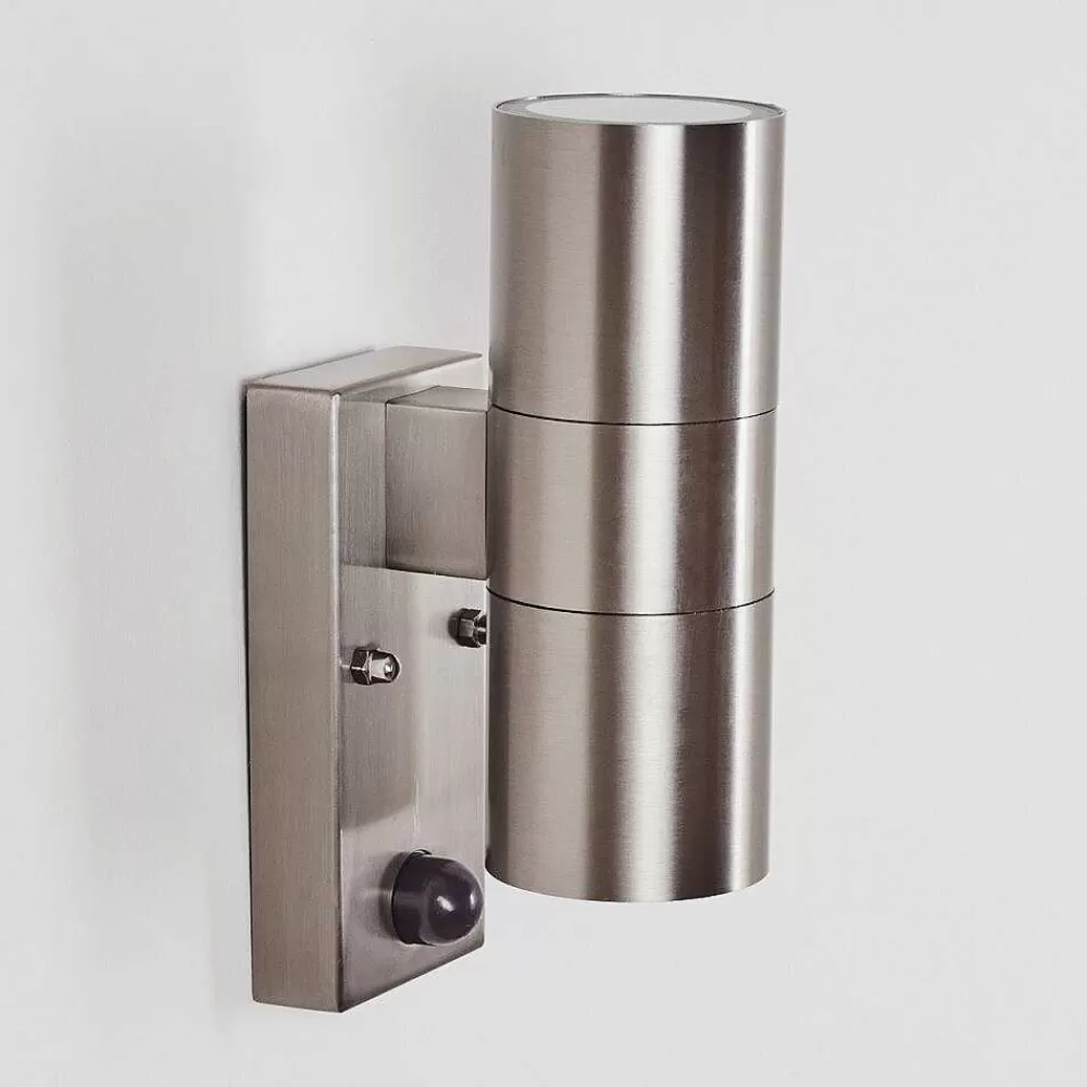 hofstein Applique Murale D'Exterieur Bessiebelle Acier Inoxydable, 2 Lumieres, Detecteur De Mouvement