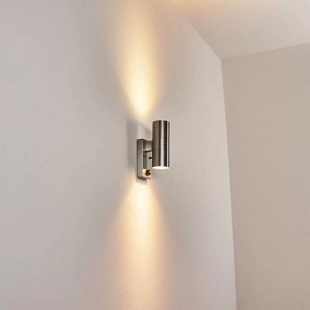 hofstein Applique Murale D'Exterieur Bessiebelle Acier Inoxydable, 2 Lumieres, Detecteur De Mouvement