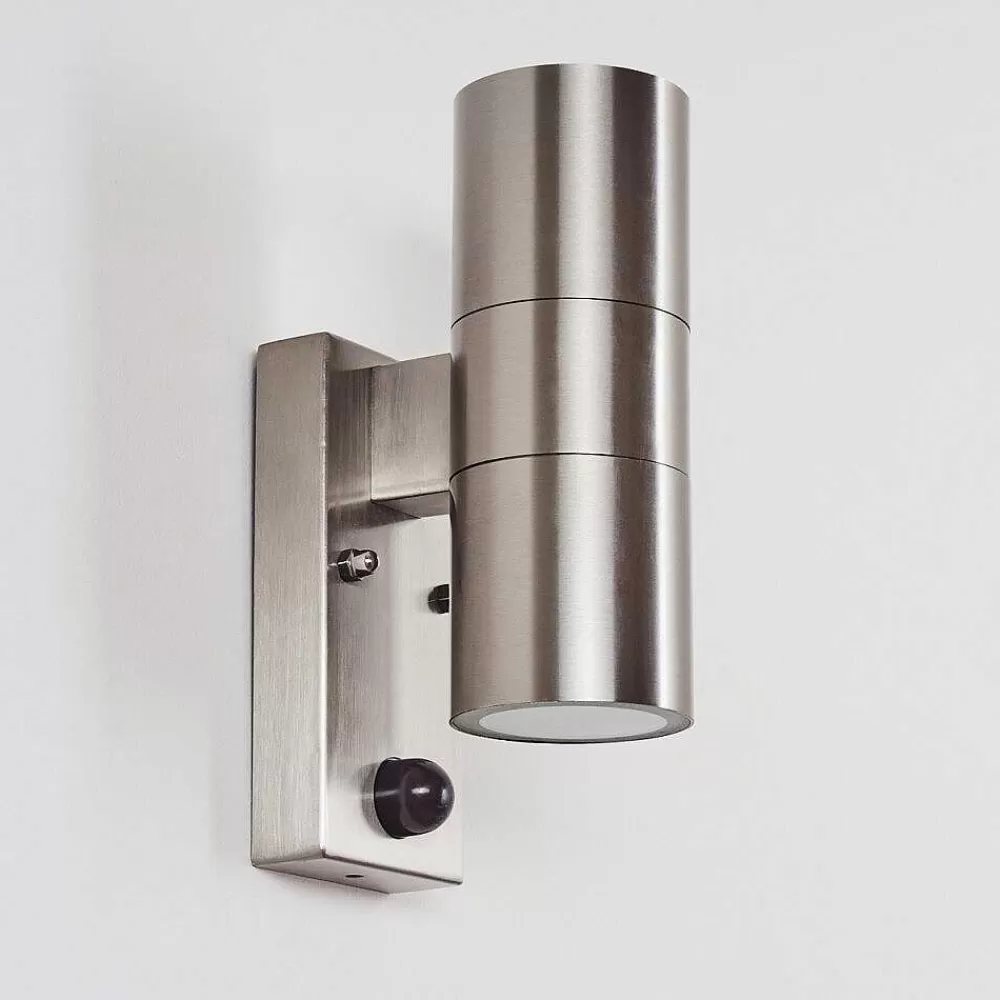 hofstein Applique Murale D'Exterieur Bessiebelle Acier Inoxydable, 2 Lumieres, Detecteur De Mouvement