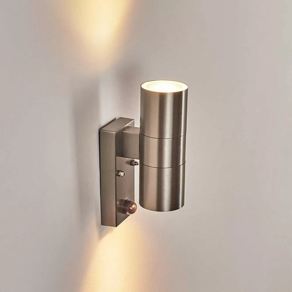 hofstein Applique Murale D'Exterieur Bessiebelle Acier Inoxydable, 2 Lumieres, Detecteur De Mouvement
