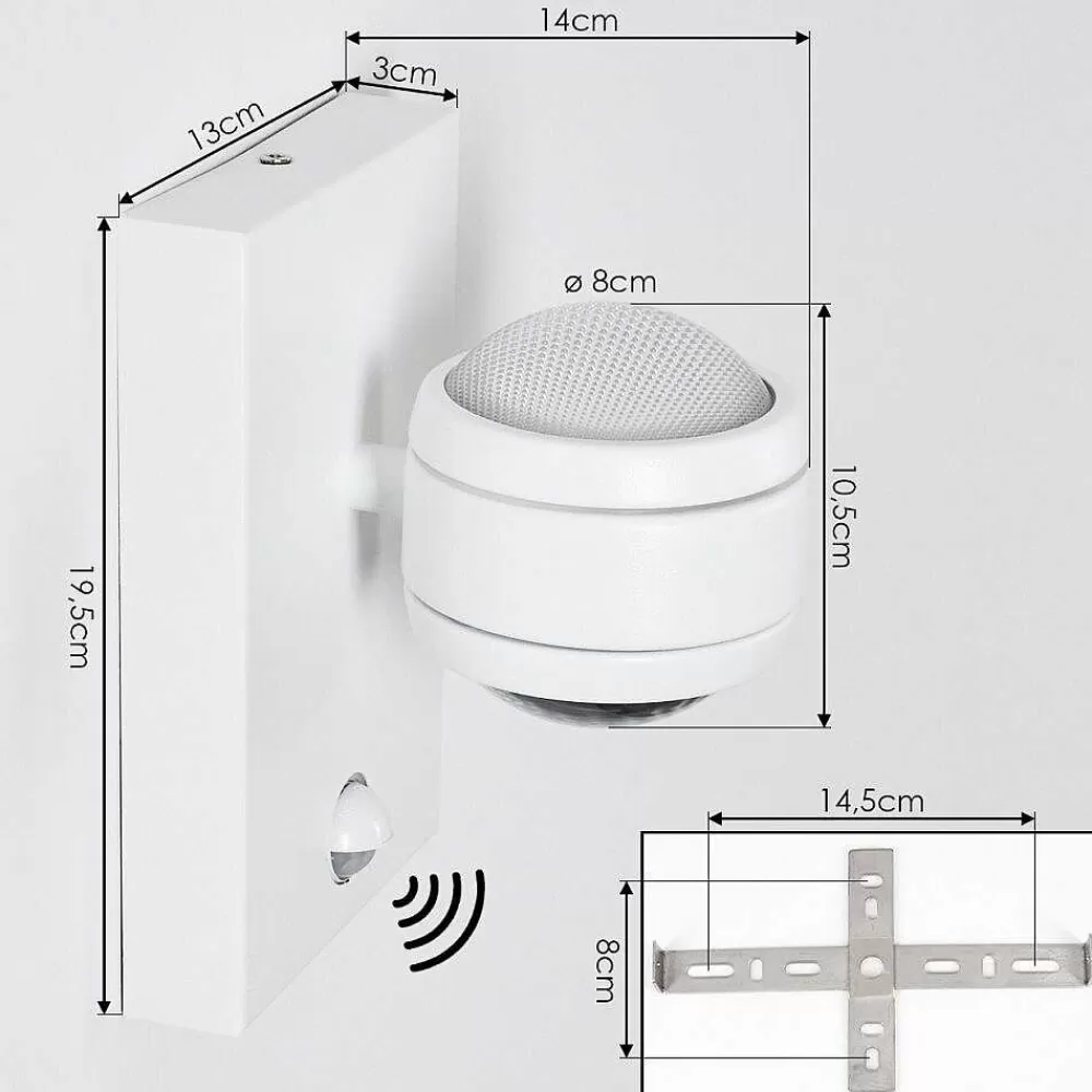 hofstein Applique Murale D'Exterieur Borlo Led Blanc, 2 Lumieres, Detecteur De Mouvement