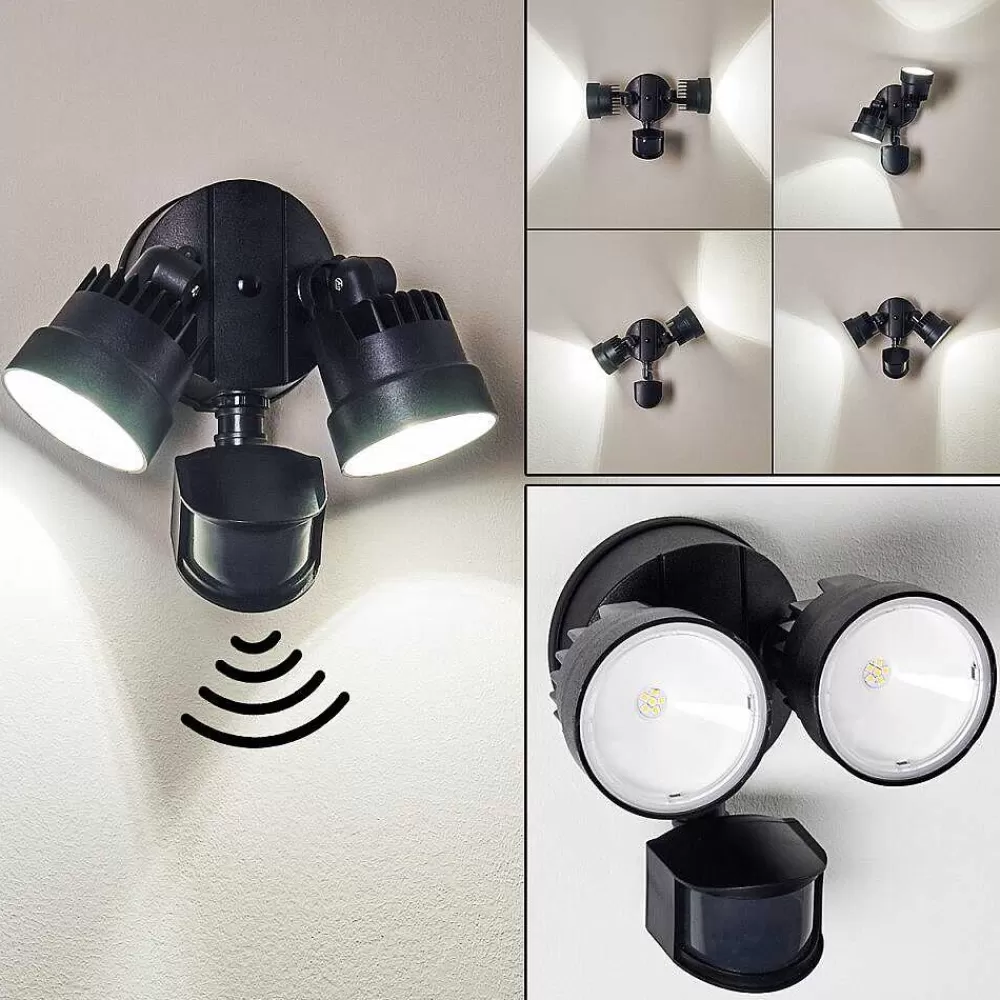 hofstein Applique Murale D'Exterieur Emmerlev Led Noir, 2 Lumieres, Detecteur De Mouvement