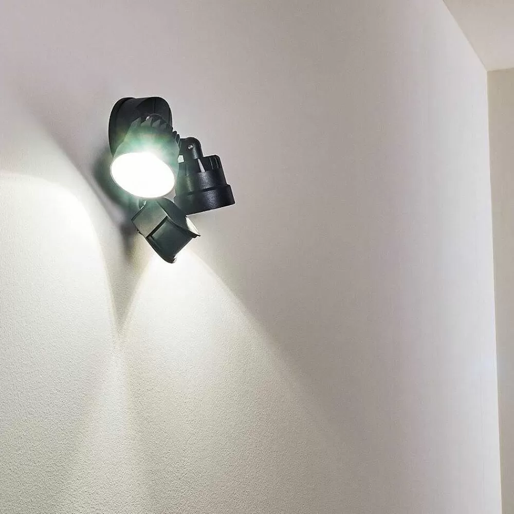 hofstein Applique Murale D'Exterieur Emmerlev Led Noir, 2 Lumieres, Detecteur De Mouvement