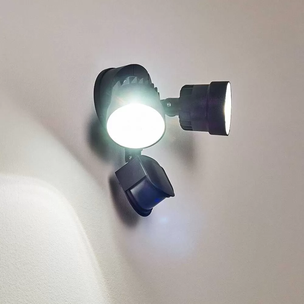 hofstein Applique Murale D'Exterieur Emmerlev Led Noir, 2 Lumieres, Detecteur De Mouvement