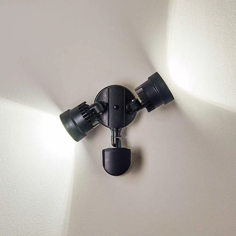hofstein Applique Murale D'Exterieur Emmerlev Led Noir, 2 Lumieres, Detecteur De Mouvement