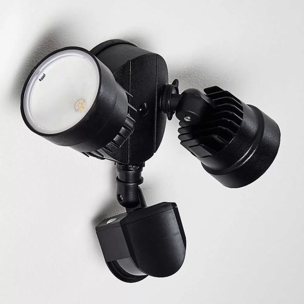 hofstein Applique Murale D'Exterieur Emmerlev Led Noir, 2 Lumieres, Detecteur De Mouvement