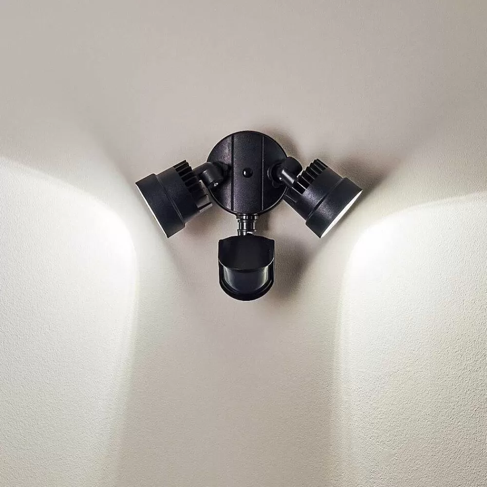hofstein Applique Murale D'Exterieur Emmerlev Led Noir, 2 Lumieres, Detecteur De Mouvement