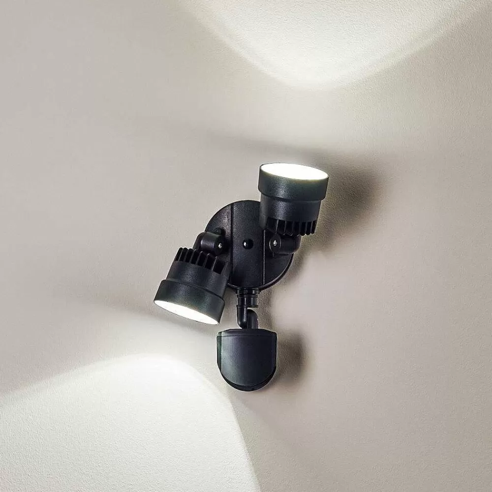 hofstein Applique Murale D'Exterieur Emmerlev Led Noir, 2 Lumieres, Detecteur De Mouvement
