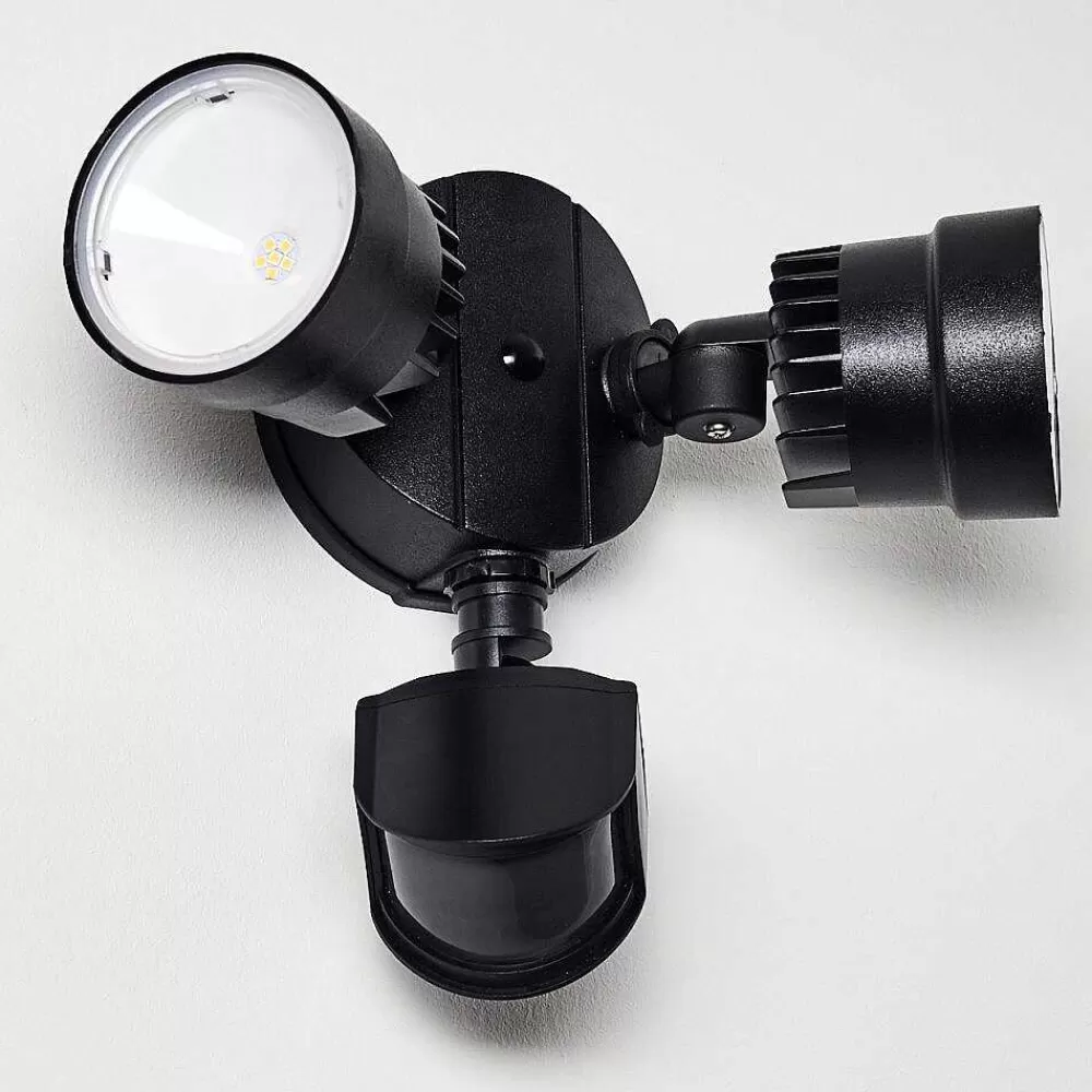 hofstein Applique Murale D'Exterieur Emmerlev Led Noir, 2 Lumieres, Detecteur De Mouvement