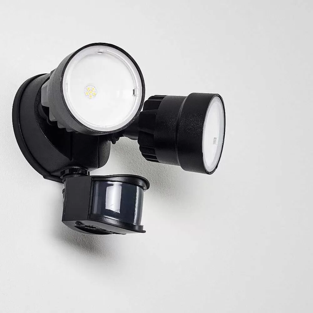 hofstein Applique Murale D'Exterieur Emmerlev Led Noir, 2 Lumieres, Detecteur De Mouvement