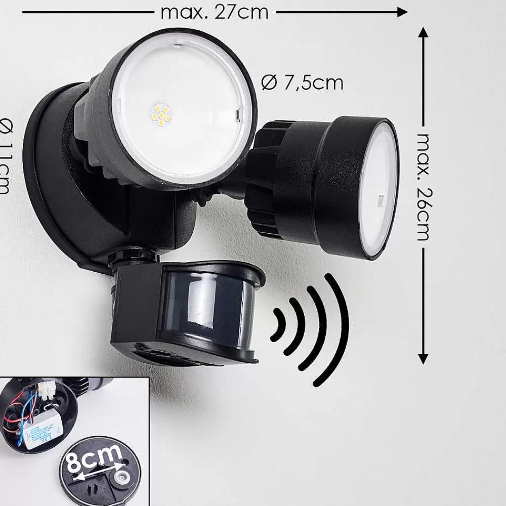 hofstein Applique Murale D'Exterieur Emmerlev Led Noir, 2 Lumieres, Detecteur De Mouvement