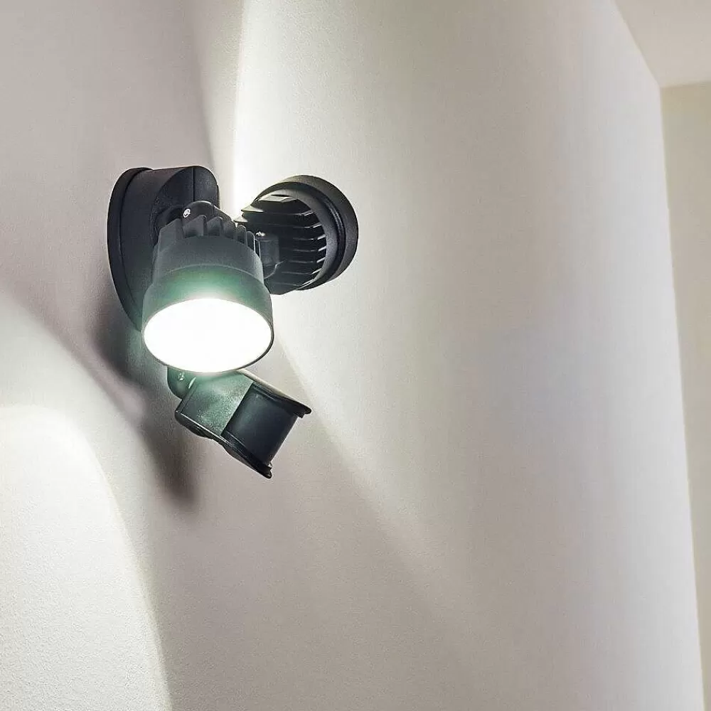 hofstein Applique Murale D'Exterieur Emmerlev Led Noir, 2 Lumieres, Detecteur De Mouvement