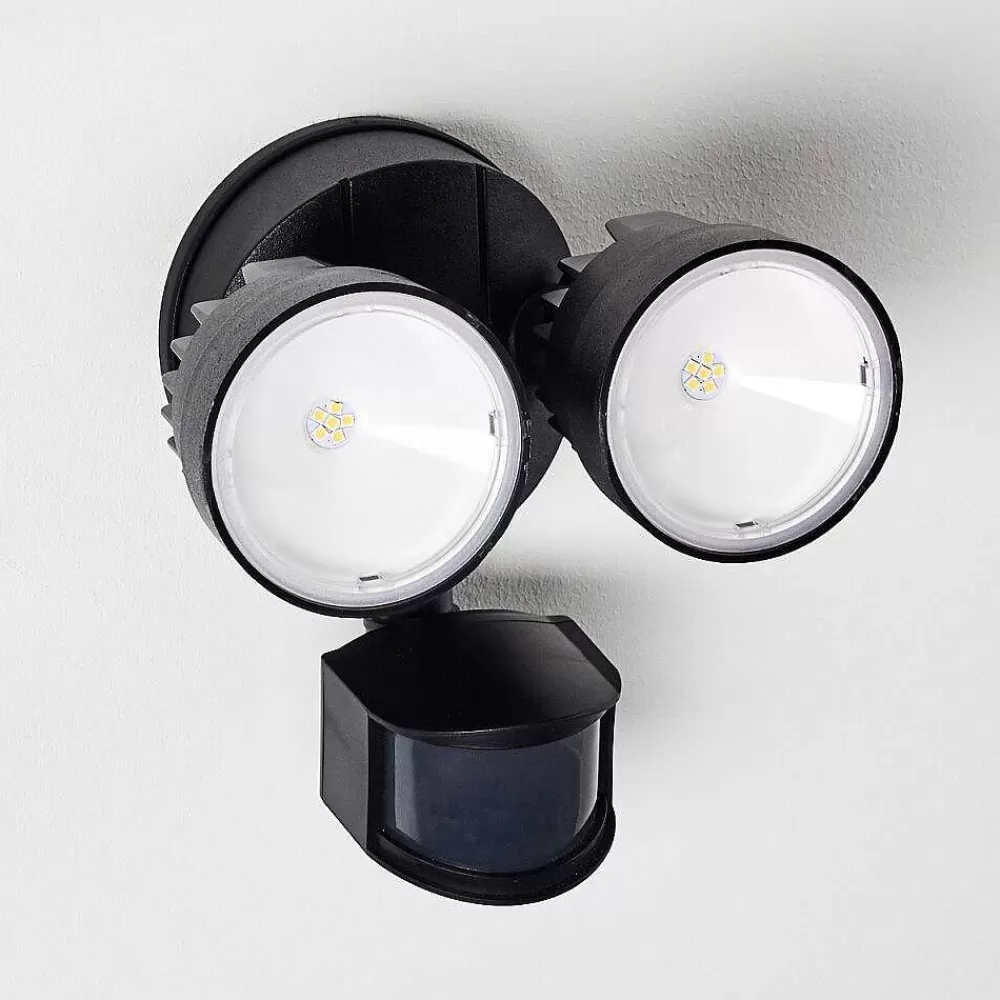 hofstein Applique Murale D'Exterieur Emmerlev Led Noir, 2 Lumieres, Detecteur De Mouvement