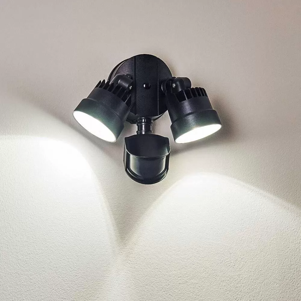 hofstein Applique Murale D'Exterieur Emmerlev Led Noir, 2 Lumieres, Detecteur De Mouvement