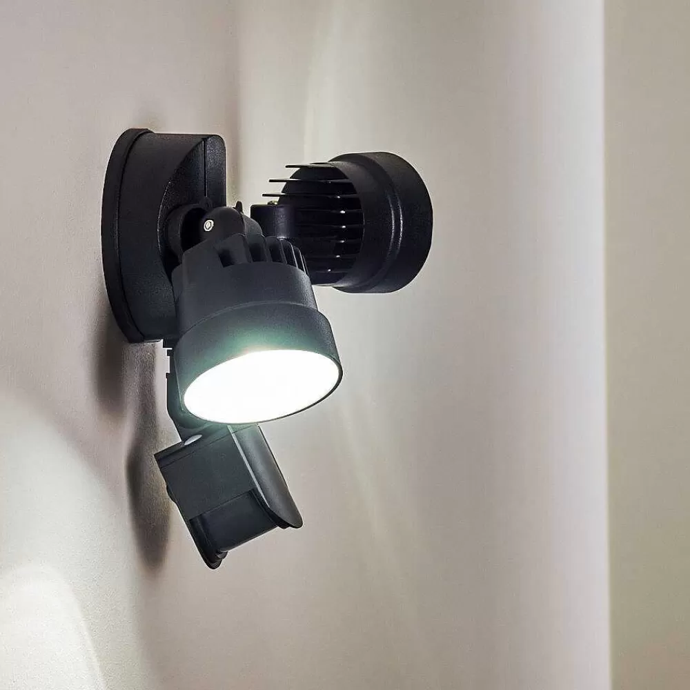 hofstein Applique Murale D'Exterieur Emmerlev Led Noir, 2 Lumieres, Detecteur De Mouvement