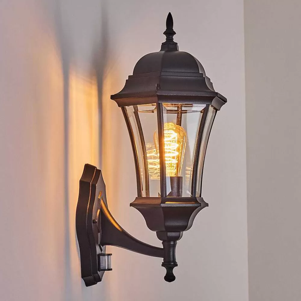 hofstein Applique Murale D'Exterieur Etoe Noir, 1 Lumiere, Detecteur De Mouvement