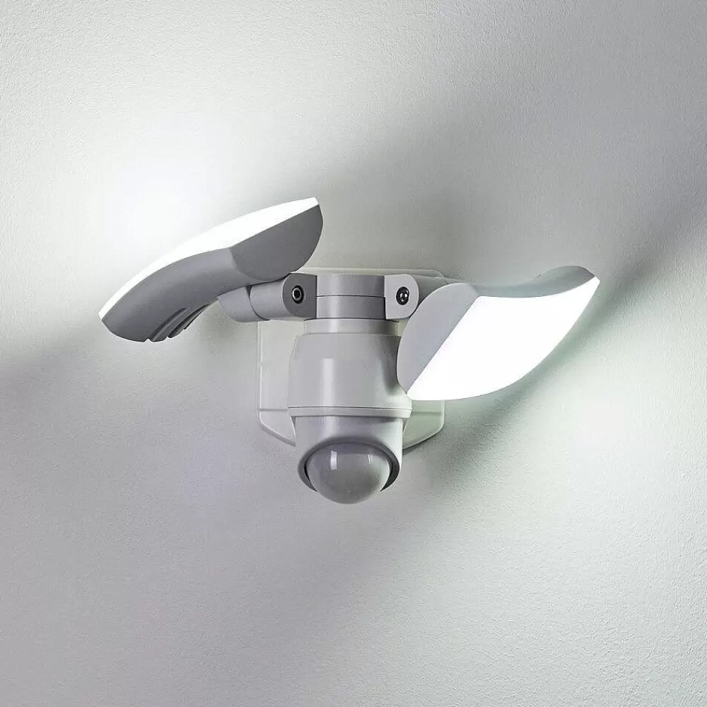 hofstein Applique Murale D'Exterieur Foroyar Led Blanc, 2 Lumieres, Detecteur De Mouvement