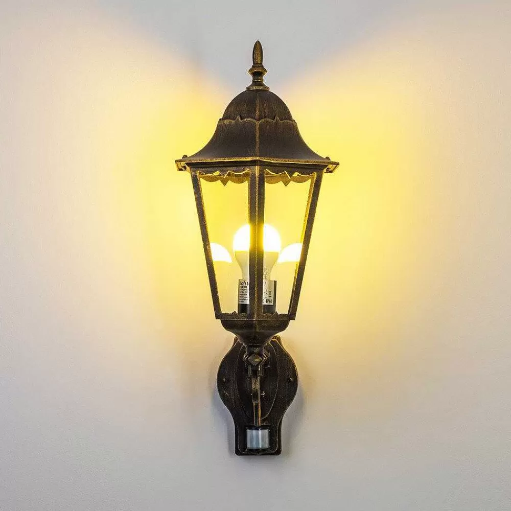 hofstein Applique Murale D'Exterieur Hongkong Brun Dore, 1 Lumiere, Detecteur De Mouvement