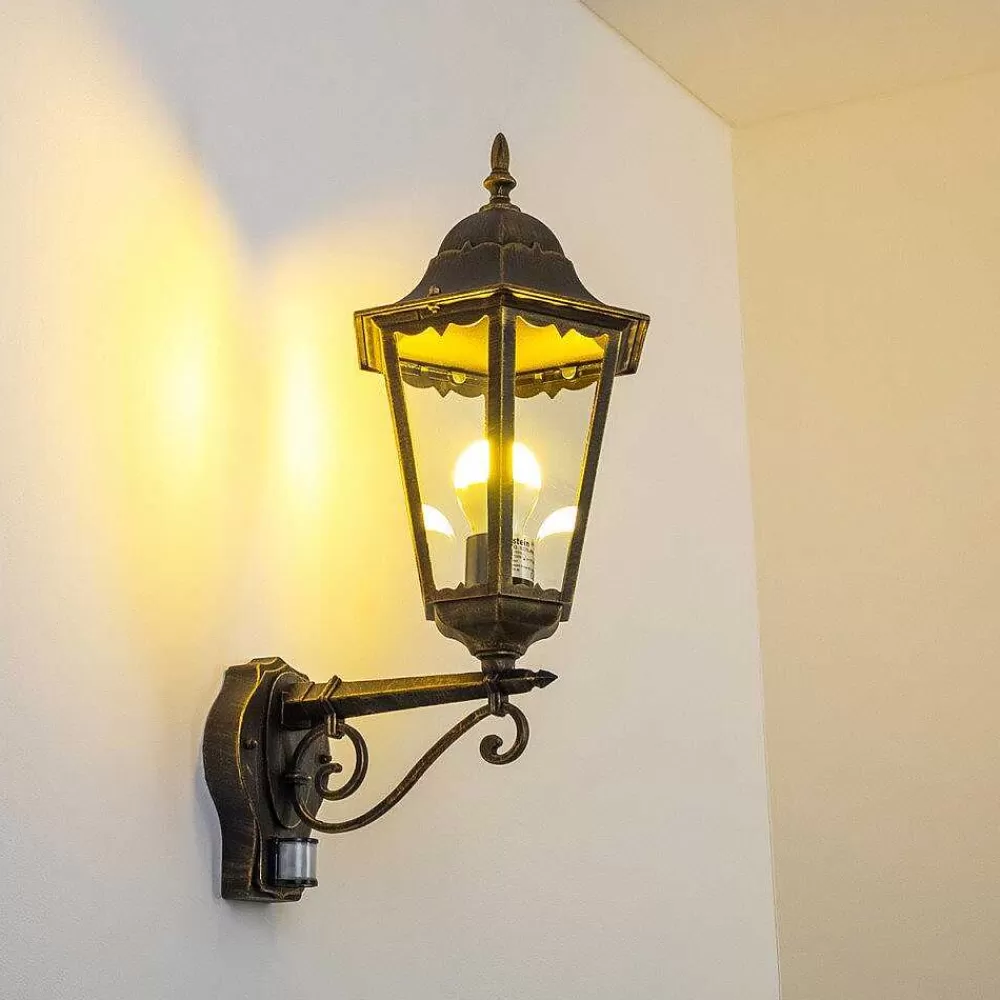 hofstein Applique Murale D'Exterieur Hongkong Brun Dore, 1 Lumiere, Detecteur De Mouvement