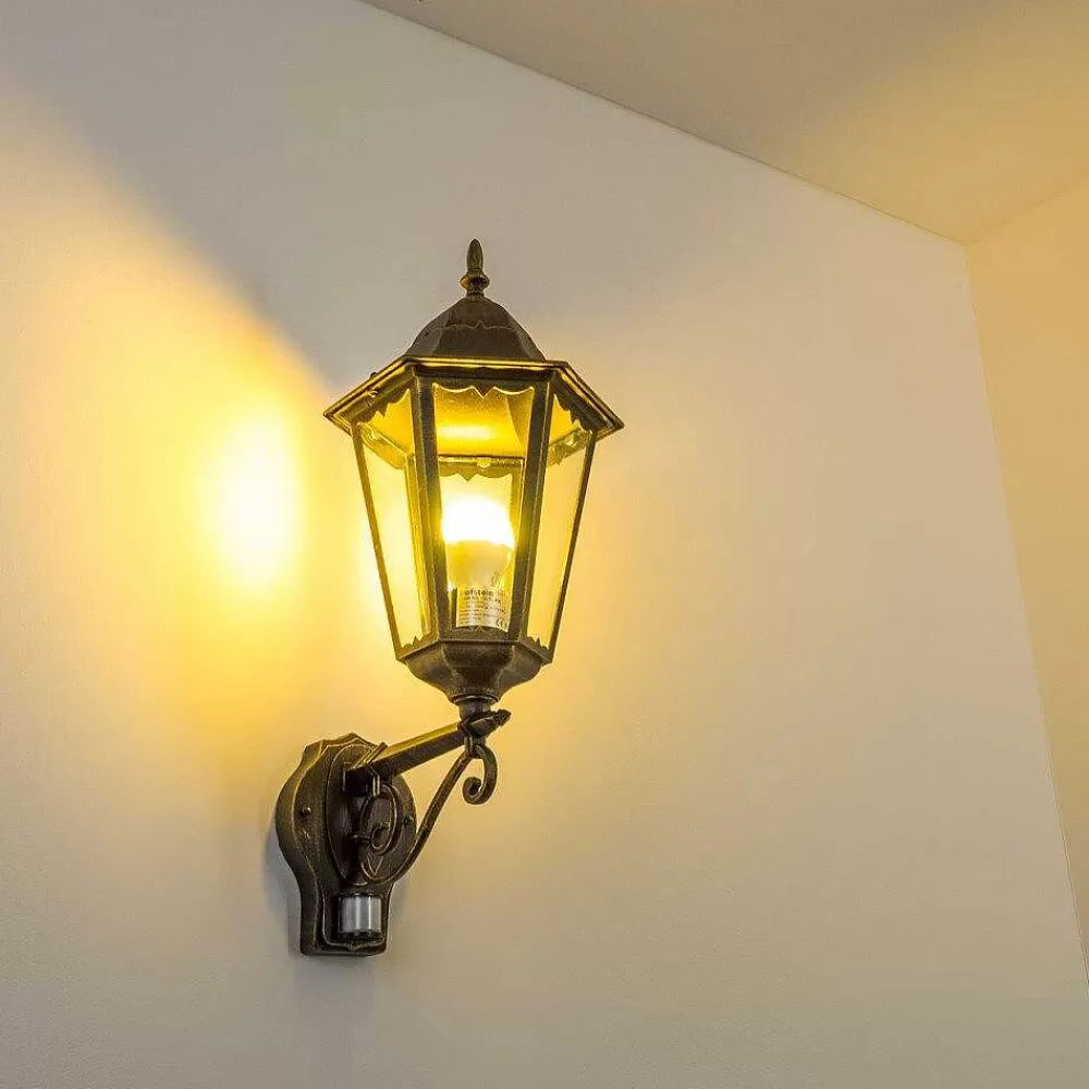 hofstein Applique Murale D'Exterieur Hongkong Brun Dore, 1 Lumiere, Detecteur De Mouvement