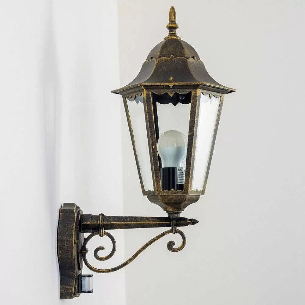 hofstein Applique Murale D'Exterieur Hongkong Brun Dore, 1 Lumiere, Detecteur De Mouvement