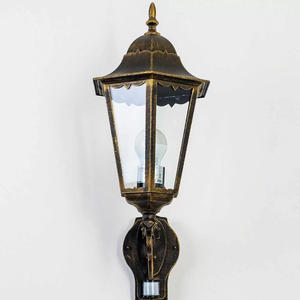 hofstein Applique Murale D'Exterieur Hongkong Brun Dore, 1 Lumiere, Detecteur De Mouvement