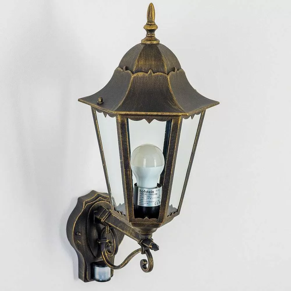 hofstein Applique Murale D'Exterieur Hongkong Brun Dore, 1 Lumiere, Detecteur De Mouvement