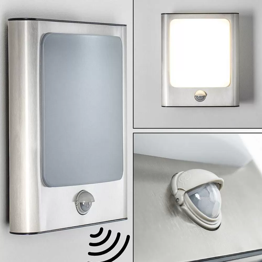 hofstein Applique Murale D'Exterieur Kimola Led Nickel Mat, 1 Lumiere, Detecteur De Mouvement