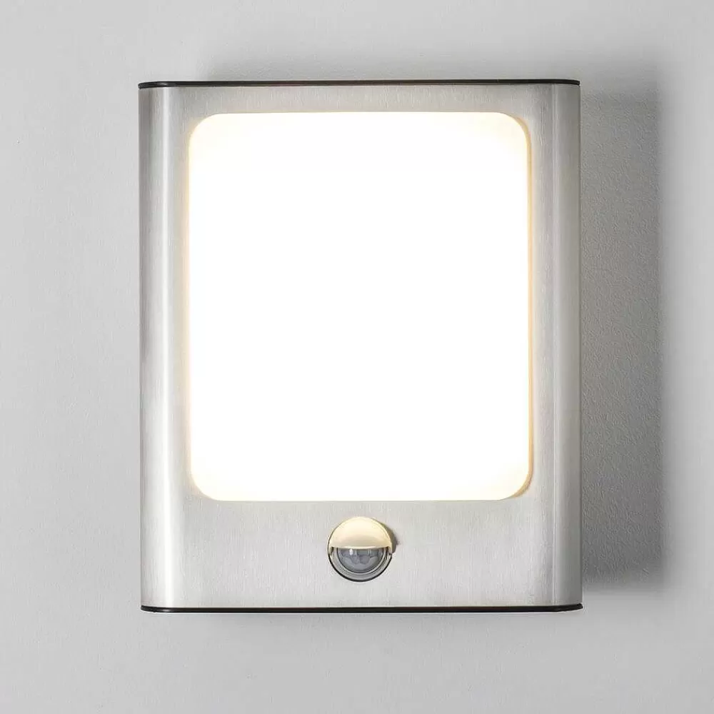 hofstein Applique Murale D'Exterieur Kimola Led Nickel Mat, 1 Lumiere, Detecteur De Mouvement