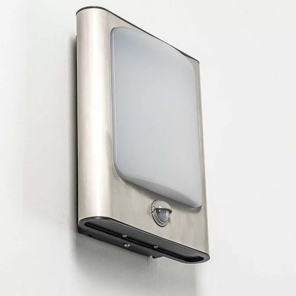 hofstein Applique Murale D'Exterieur Kimola Led Nickel Mat, 1 Lumiere, Detecteur De Mouvement