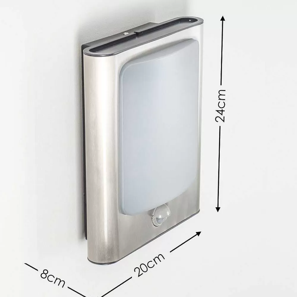 hofstein Applique Murale D'Exterieur Kimola Led Nickel Mat, 1 Lumiere, Detecteur De Mouvement
