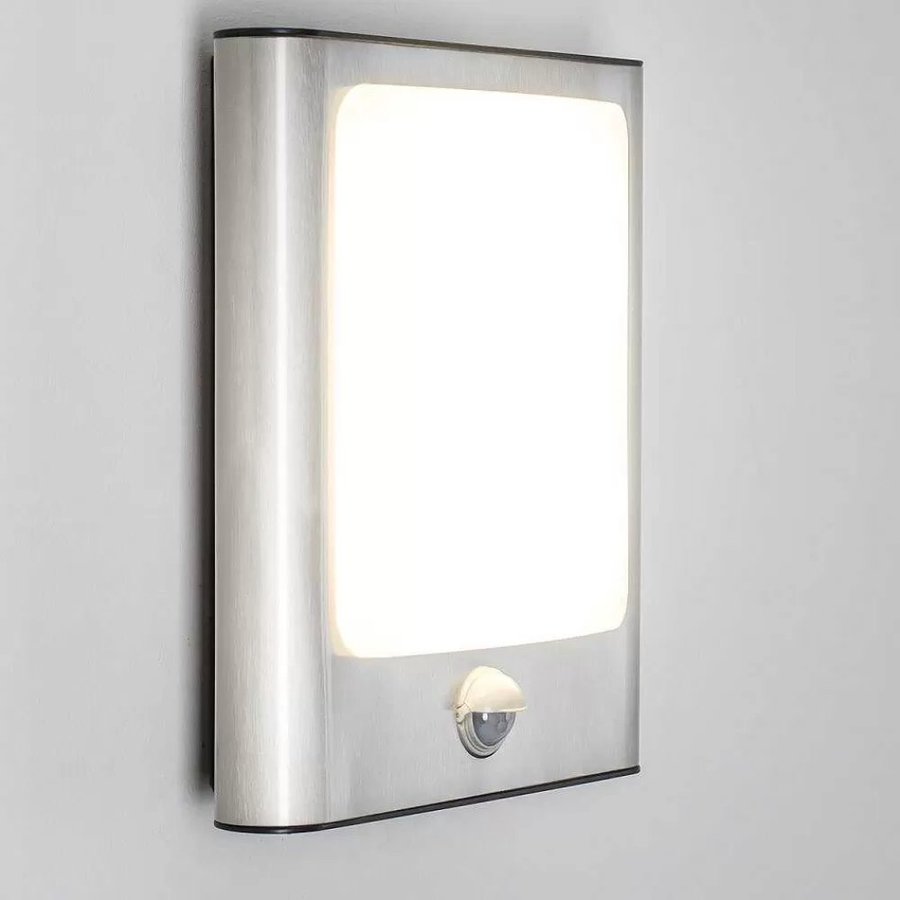 hofstein Applique Murale D'Exterieur Kimola Led Nickel Mat, 1 Lumiere, Detecteur De Mouvement