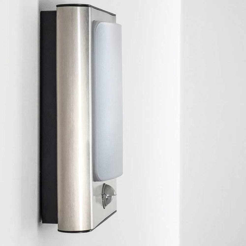 hofstein Applique Murale D'Exterieur Kimola Led Nickel Mat, 1 Lumiere, Detecteur De Mouvement
