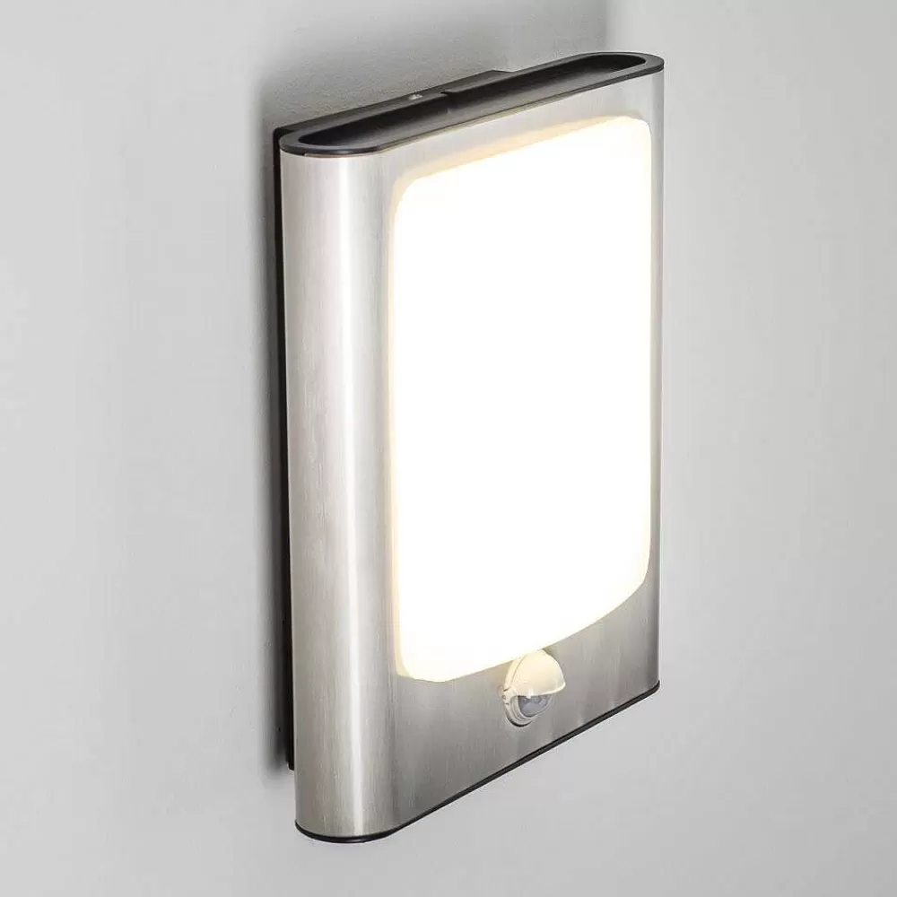 hofstein Applique Murale D'Exterieur Kimola Led Nickel Mat, 1 Lumiere, Detecteur De Mouvement