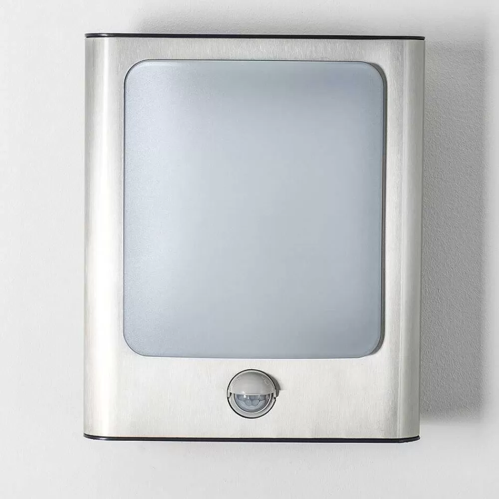 hofstein Applique Murale D'Exterieur Kimola Led Nickel Mat, 1 Lumiere, Detecteur De Mouvement