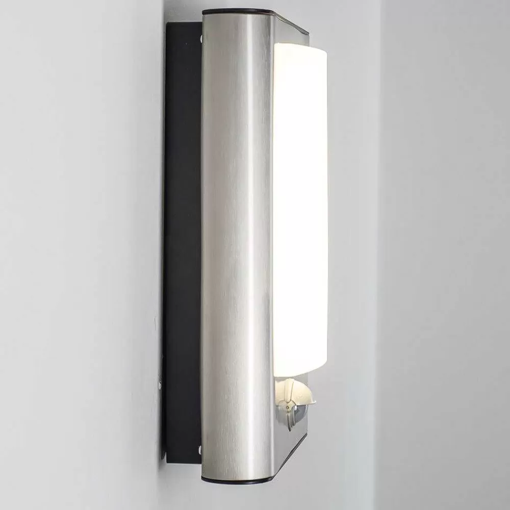 hofstein Applique Murale D'Exterieur Kimola Led Nickel Mat, 1 Lumiere, Detecteur De Mouvement